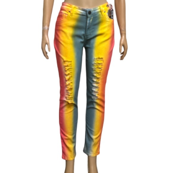 GLORY DENIM Tie Dye Ripped Jean - Red - Yellow - Green  size 15 - Picture 7 of 12